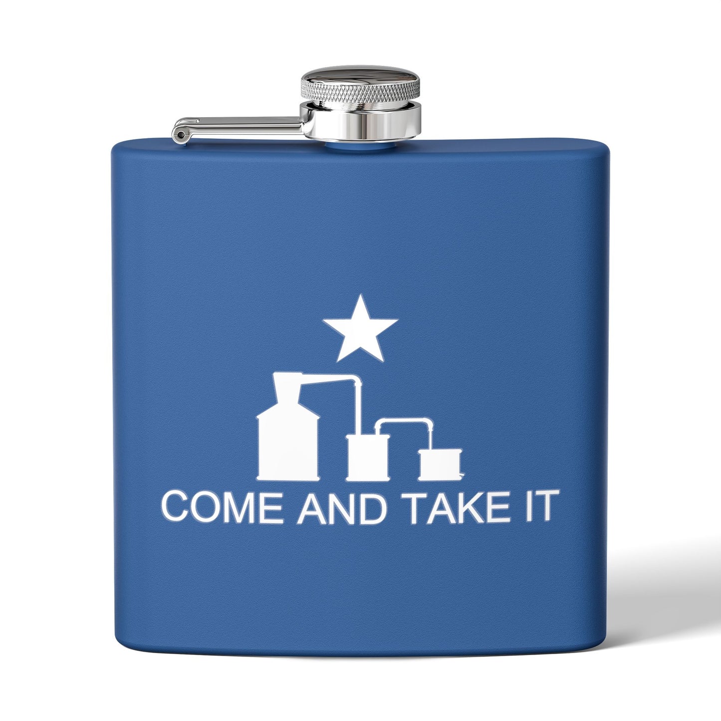Come and Take It Moonshine Still Parody 6oz Stainless Steel Flask - Multiple Colors!