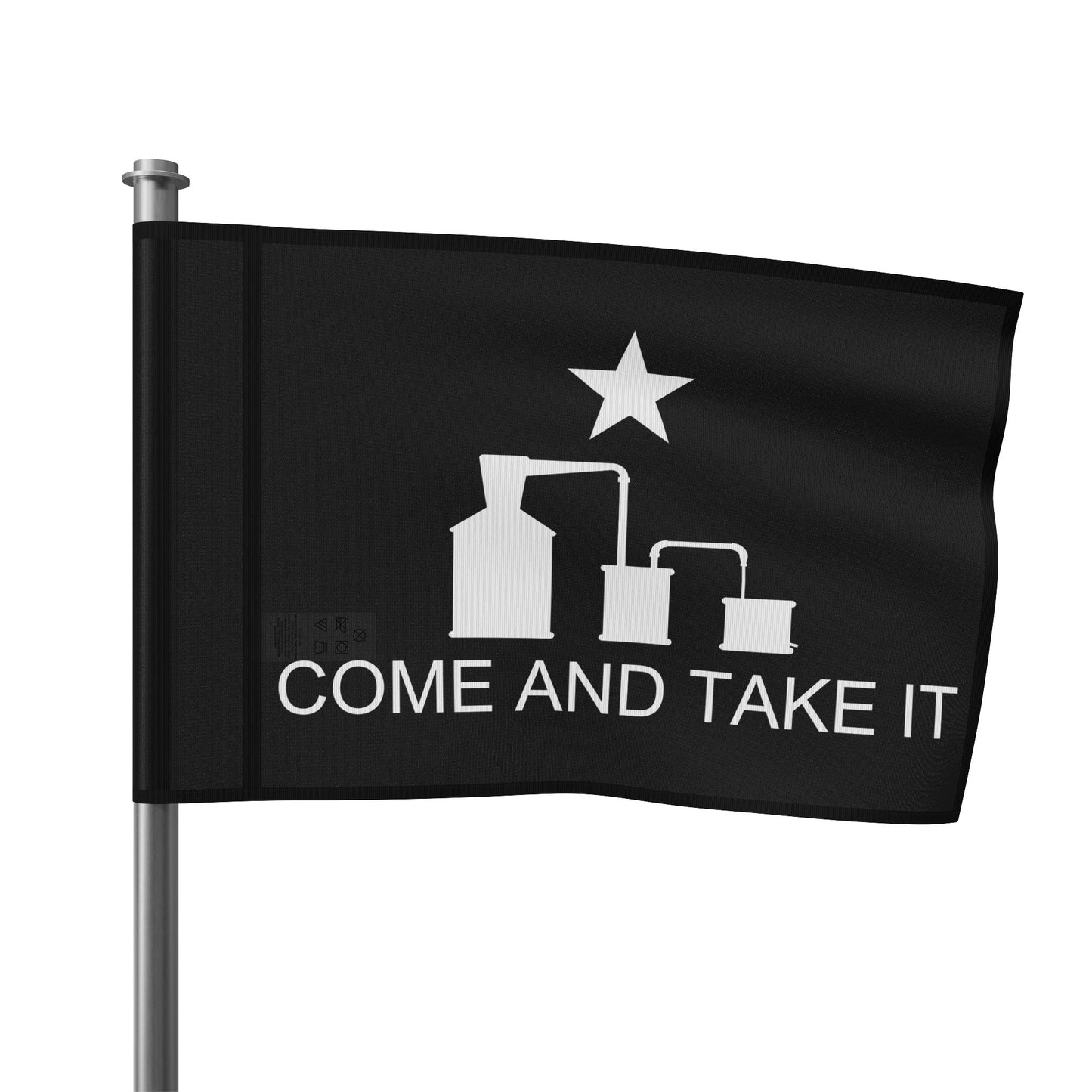 Come and Take It Moonshine Still Parody Flag - Black Flag w/ White Logo