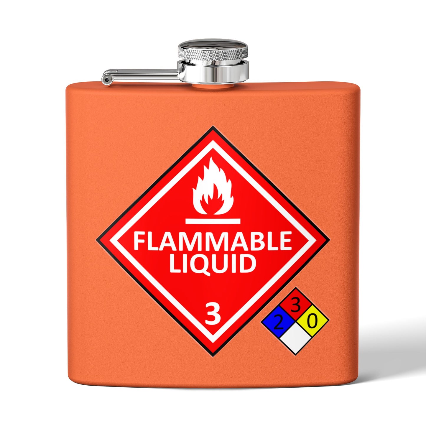 NFPA-704 Flammable Liquids Warning 6oz Stainless Steel Flask - Multiple Colors!