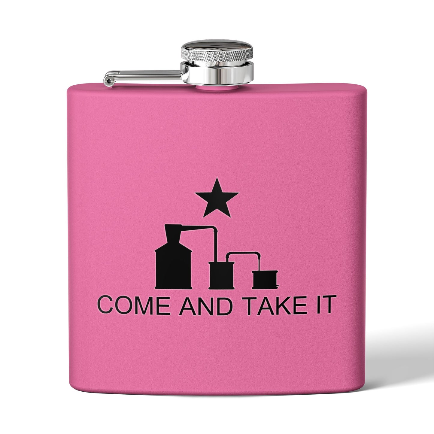 Come and Take It Moonshine Still Parody 6oz Stainless Steel Flask - Multiple Colors!