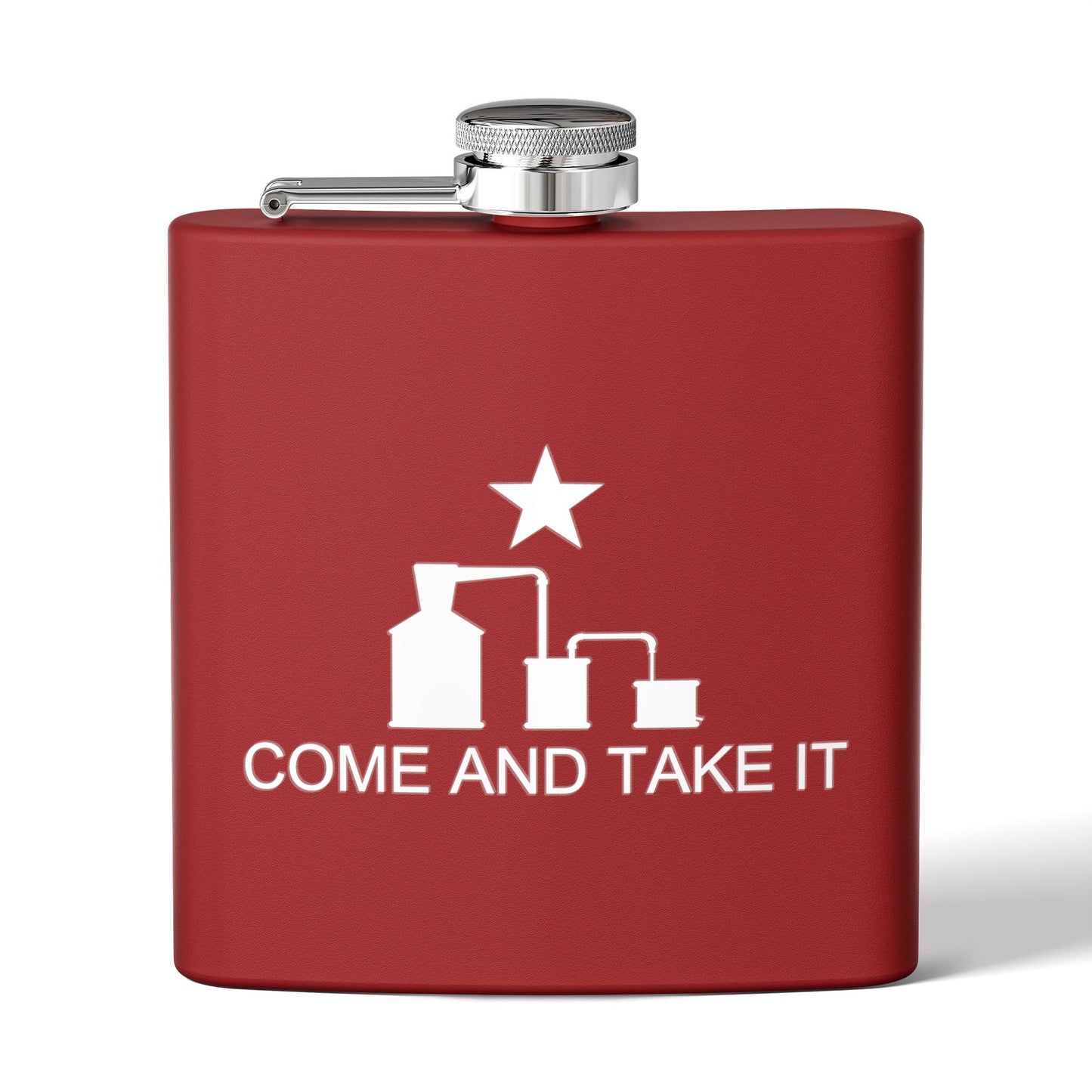 Come and Take It Moonshine Still Parody 6oz Stainless Steel Flask - Multiple Colors!