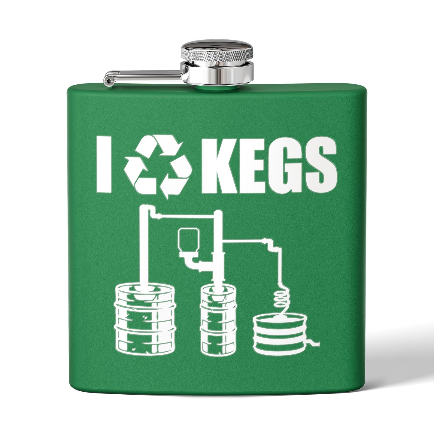 I Recycle Kegs Moonshiner & Hobbyist Distiller 6oz Stainless Steel Flask - Multiple Colors!