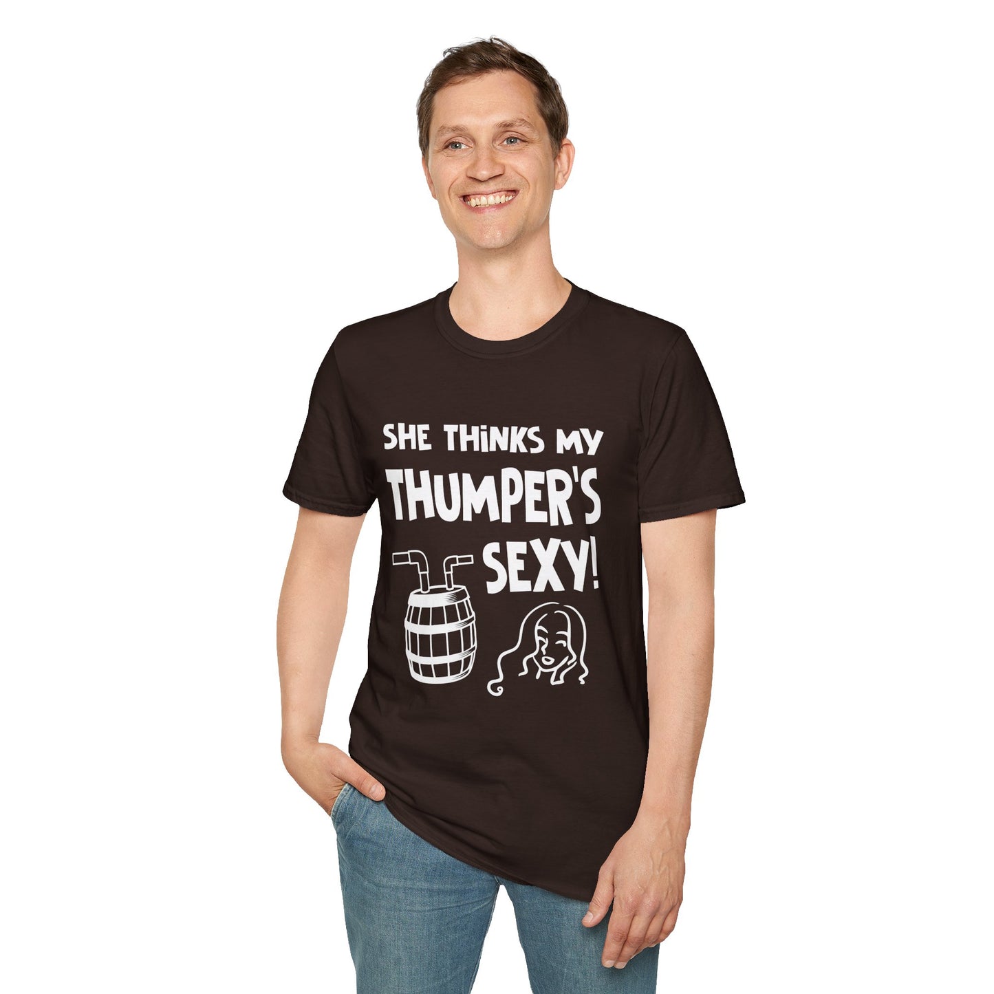 She Thinks My Thumper's Sexy! Humorous Moonshine Still Funny Softstyle Tee T-Shirt