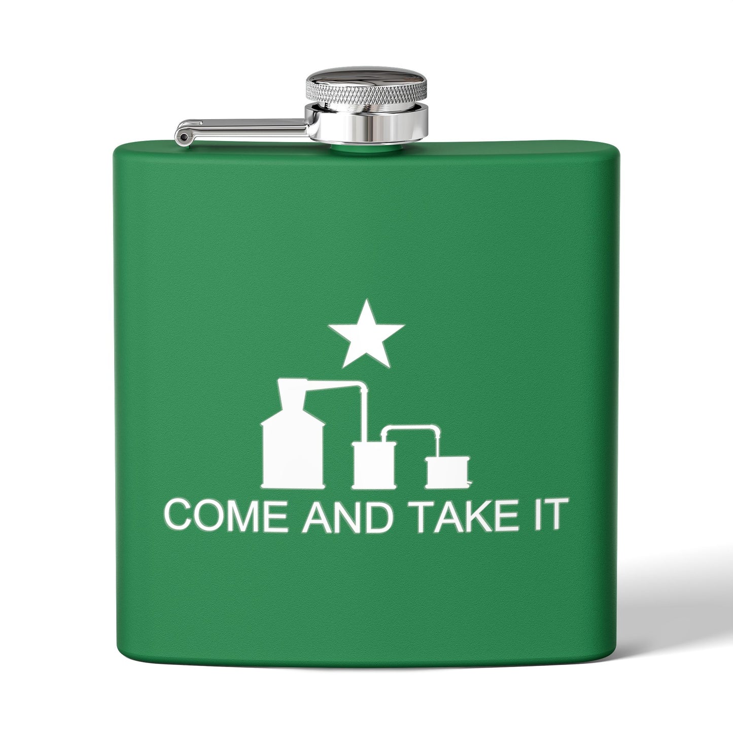 Come and Take It Moonshine Still Parody 6oz Stainless Steel Flask - Multiple Colors!