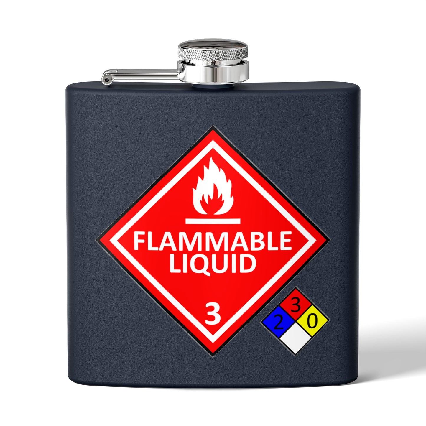 NFPA-704 Flammable Liquids Warning 6oz Stainless Steel Flask - Multiple Colors!