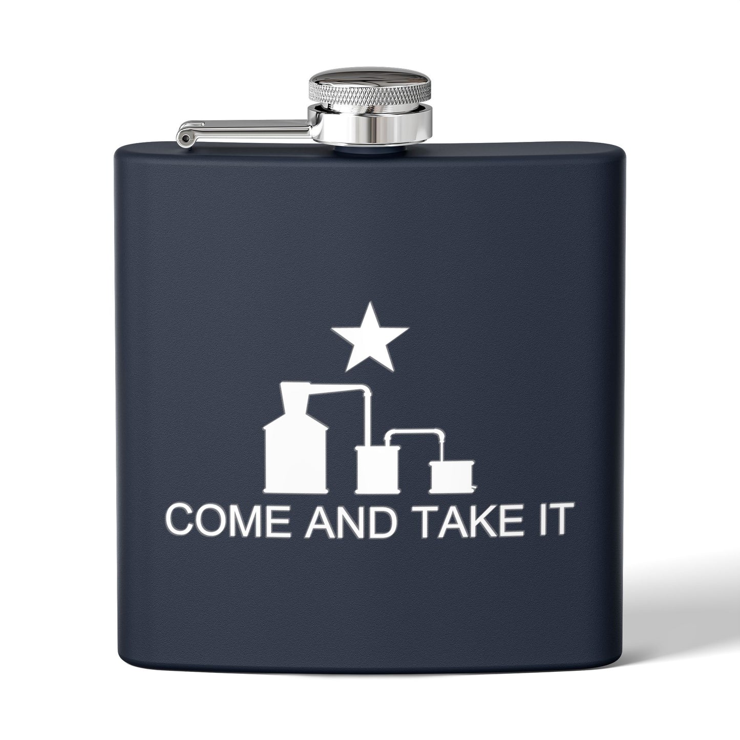 Come and Take It Moonshine Still Parody 6oz Stainless Steel Flask - Multiple Colors!
