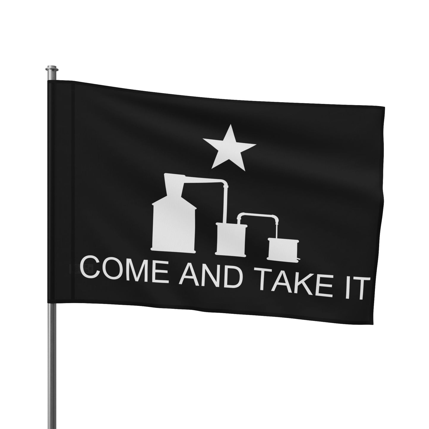 Come and Take It Moonshine Still Parody Flag - Black Flag w/ White Logo