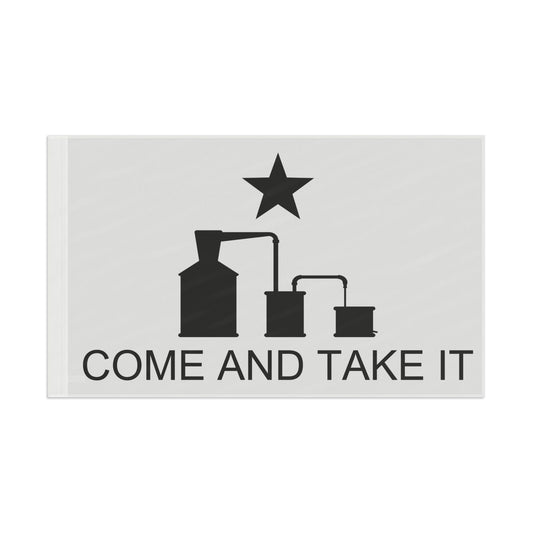 Come and Take It Moonshine Still Parody Flag - White Flag w/ Black Logo