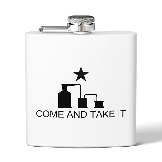 Come and Take It Moonshine Still Parody 6oz Stainless Steel Flask - Multiple Colors!