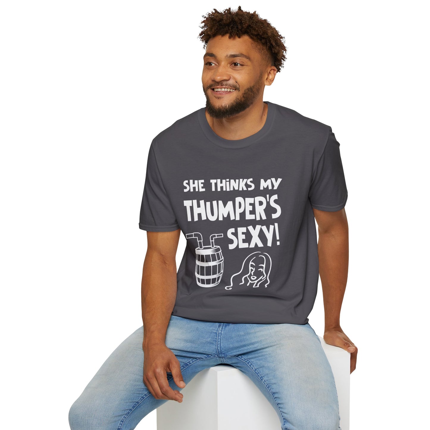 She Thinks My Thumper's Sexy! Humorous Moonshine Still Funny Softstyle Tee T-Shirt
