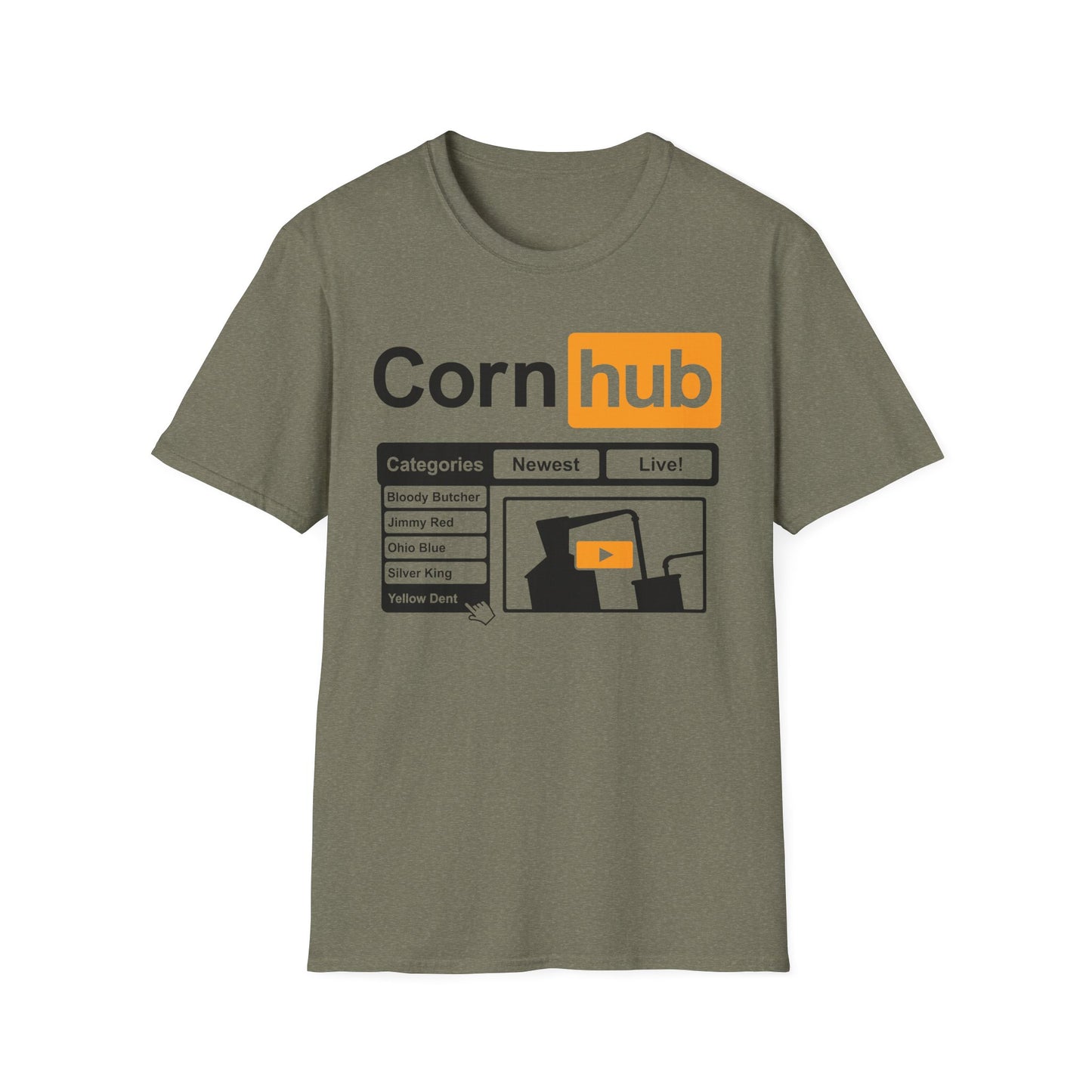 Corn Hub Adult Parody Moonshiner & Hobbyist Distiller Softstyle Tee T-Shirt