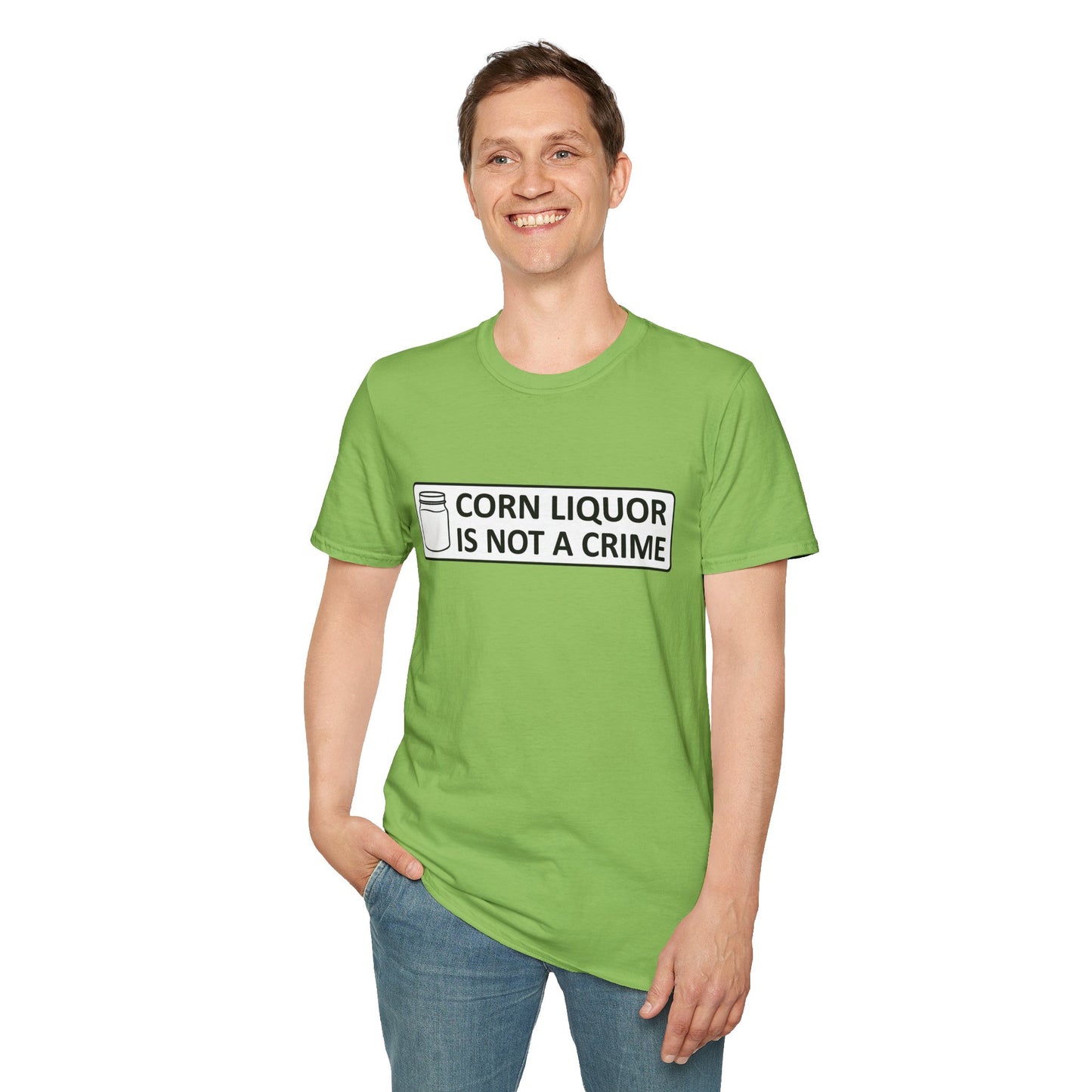 Corn Liquor Is Not A Crime Parody Moonshine & Home Distilling Softstyle Tee T-Shirt