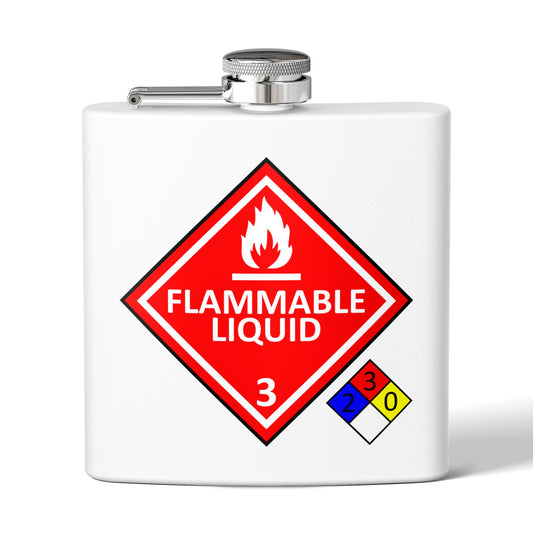 NFPA-704 Flammable Liquids Warning 6oz Stainless Steel Flask - Multiple Colors!